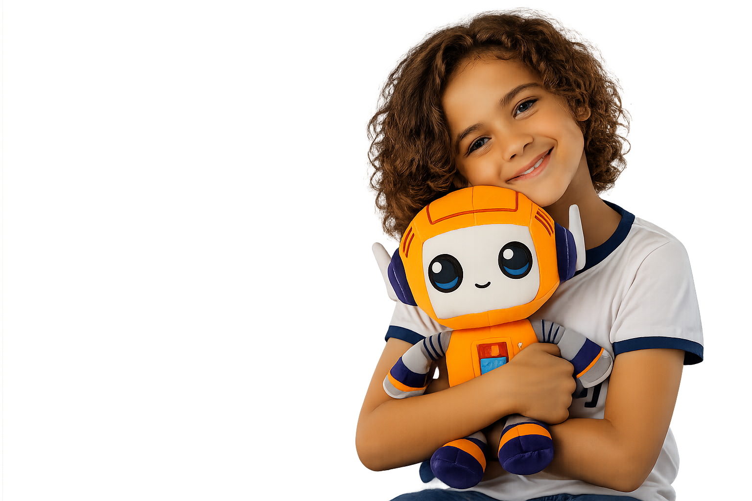Aluna abraçada com a pelúcia oficial do Edibot